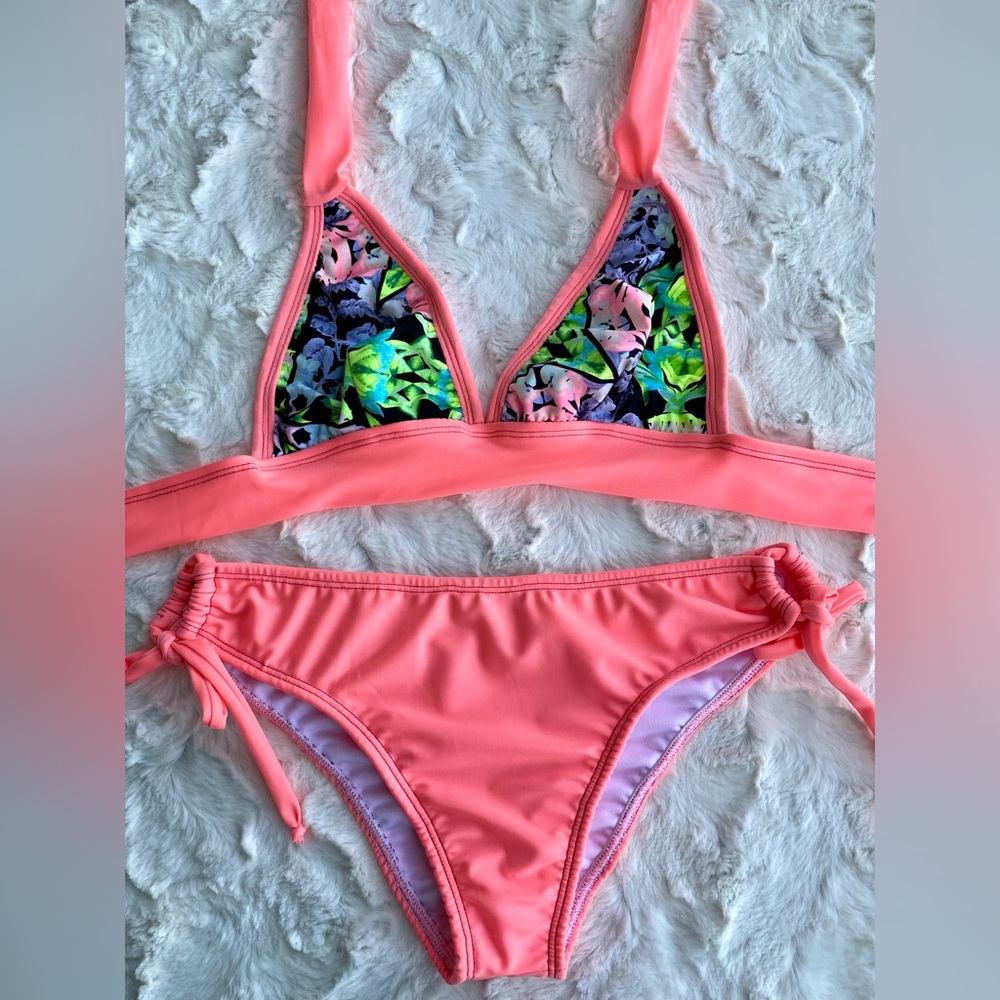 Coral Pink Floral Triangle Bikini
